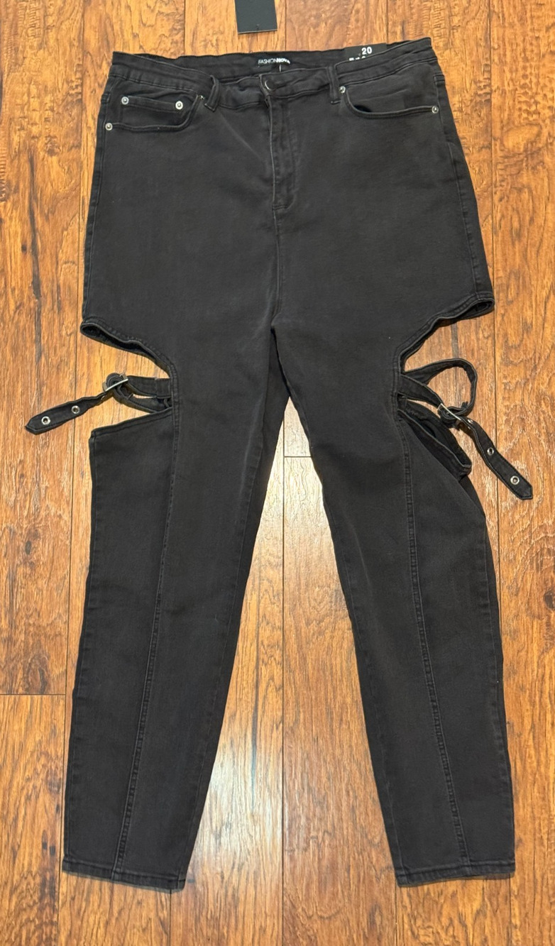 Fashion Nova Buckle Up Sis Skinny Jeans Washed Black - Women’s Size 20